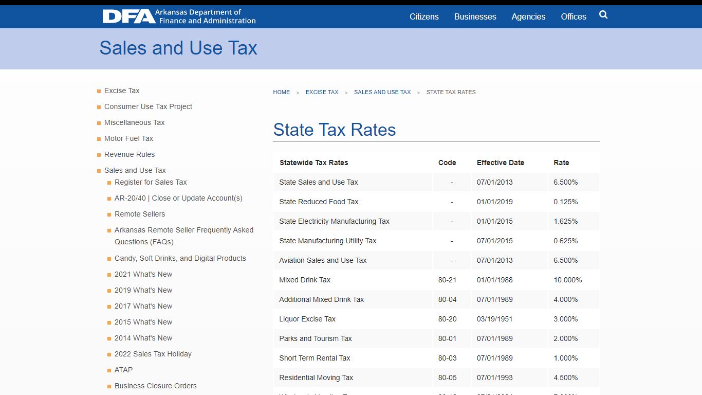 State Tax Rates | Department of Finance and Administration - Arkansas